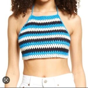 BP. Blue white crochet halter crop top XXS NWT Coachella festival boho halter